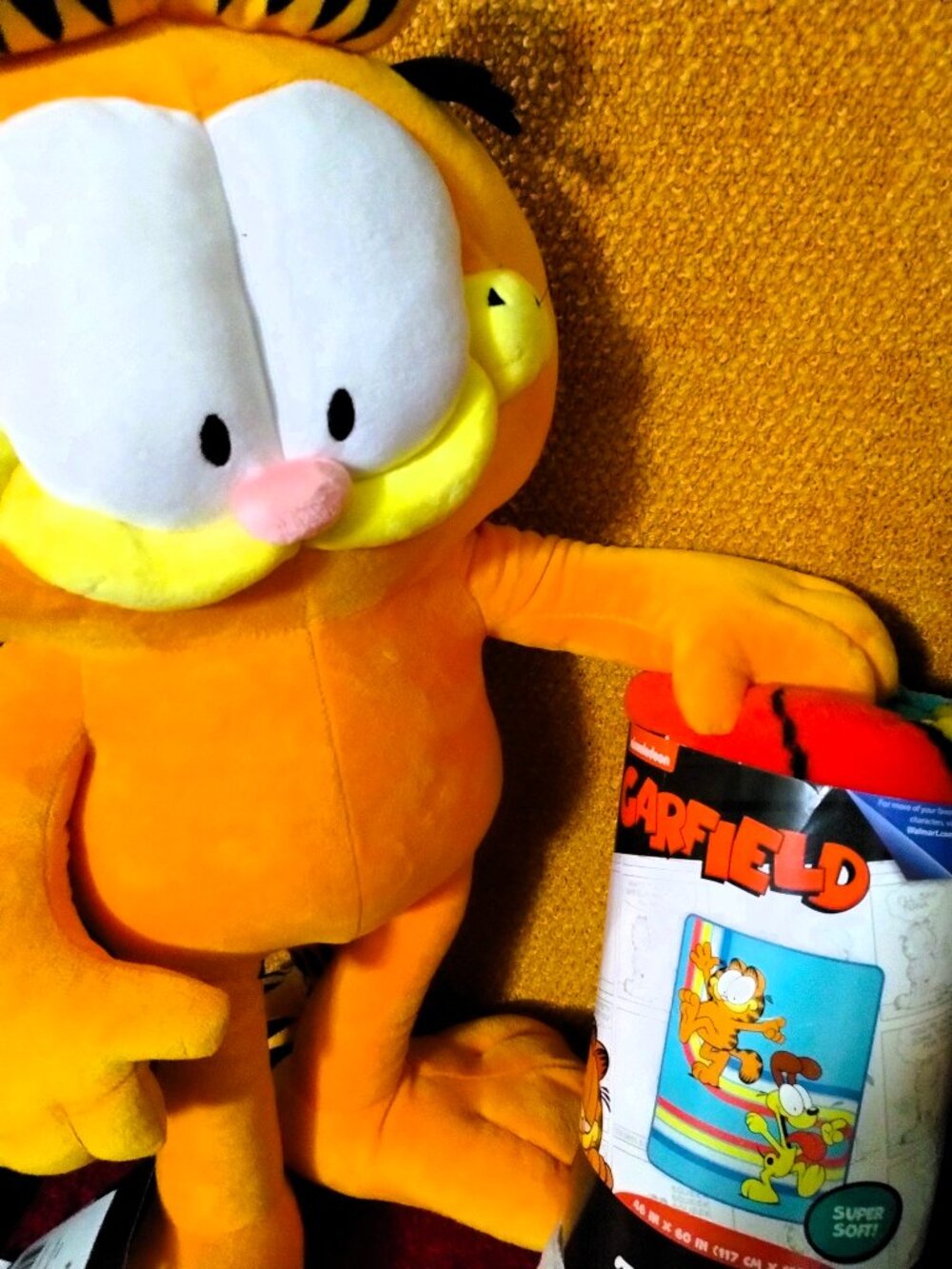 Vintage Garfield Plush & Throw Bundle – Huggable Toy + Cozy Throw Blanket